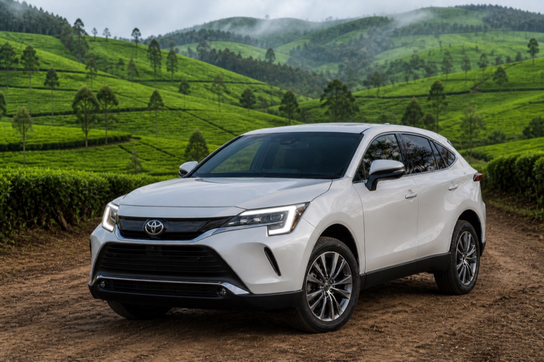 White Toyota Harrier at Limuru tea plantations