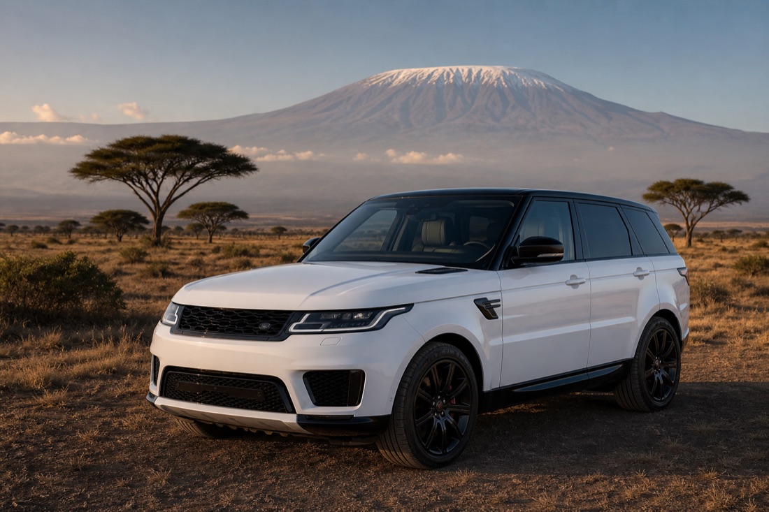 Range Rover at Amboseli with Mount Kilimanjaro